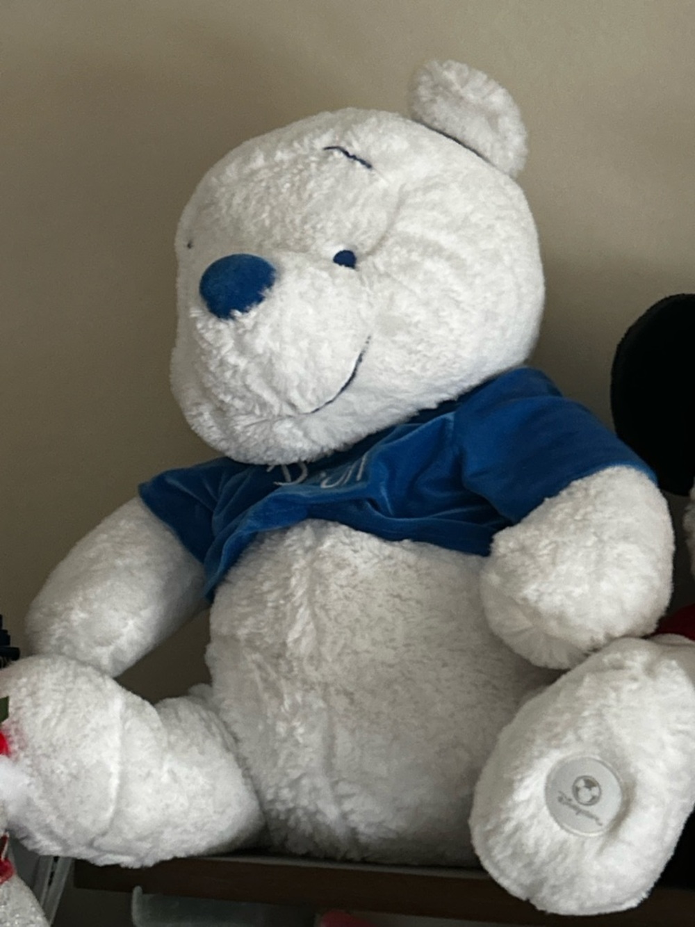 Plush holiday Pooh Bear Toy with Blue Shirt - Soft Kids Stuffed Animal
